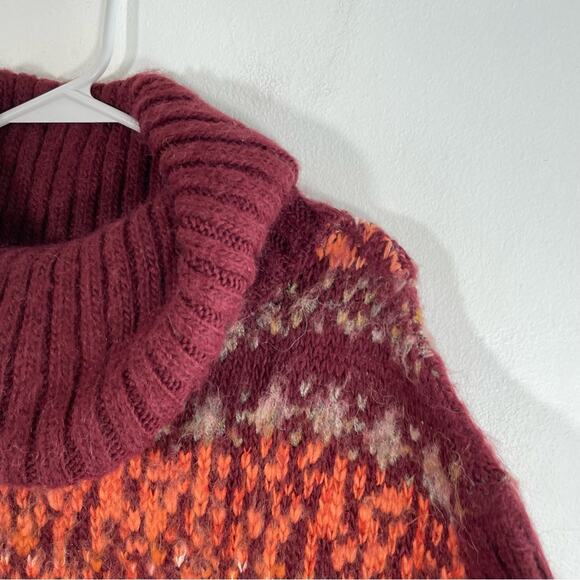 Free People Snow Bunny Maroon Orange Wool Alpaca Fair Isle Sweater Small - Picture 5 of 13